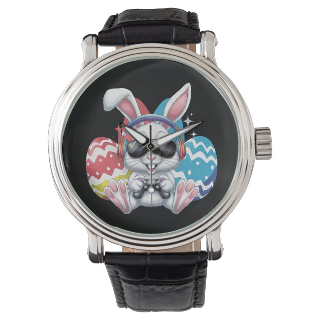 Montre Joyeux Jeux de Joueur de lapin de Pâques (devant)