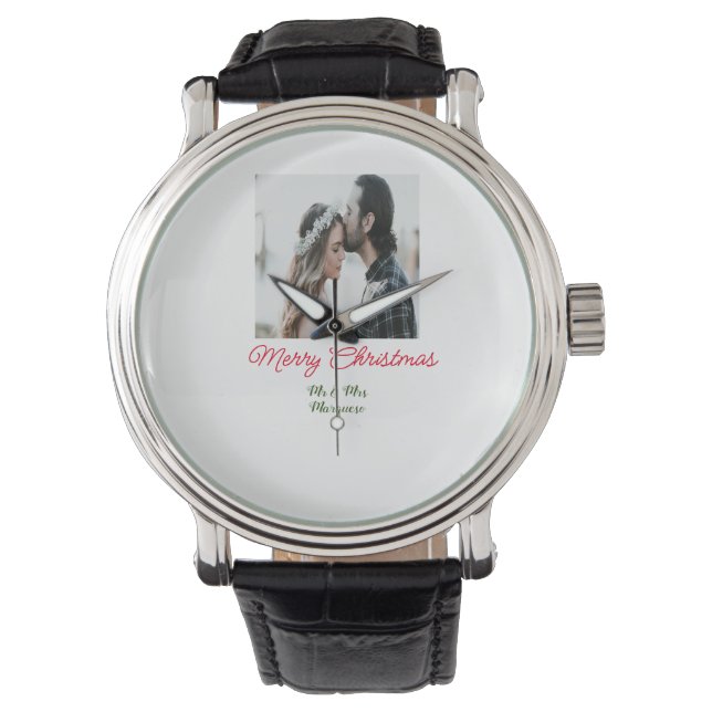 Montre Joyeux Noël couple photo ajouter nom heureux vacan (devant)