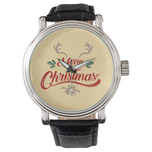 Montre Joyeux Noël Design Vintage   Rouge et vert