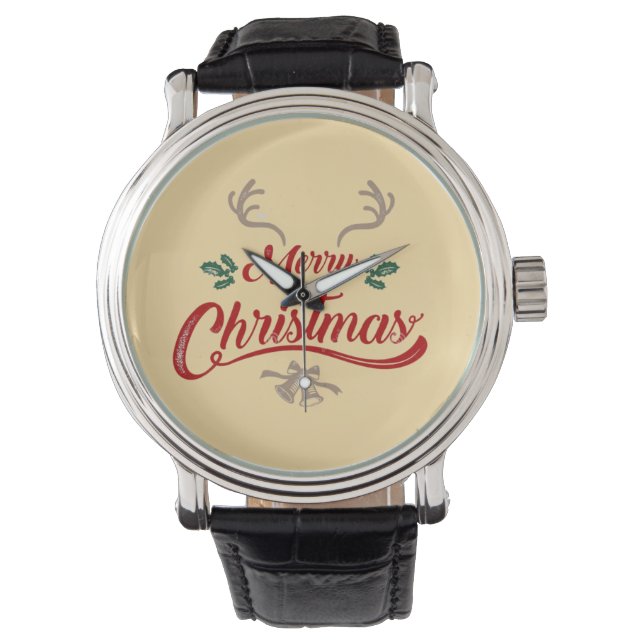 Montre Joyeux Noël Design Vintage | Rouge et vert (devant)