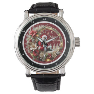 Montre Joyeux Noël Père Noël et Couronne de Fêtes