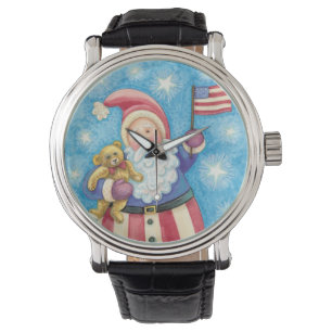 Montre Joyeux Noël, Père Noël patriotique avec drapeau