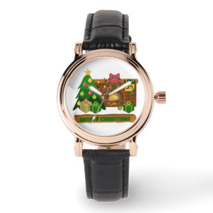 Montre Joyeux Noël près de la cheminée bonfire xmas arbre