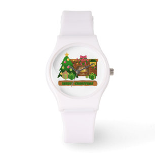 Montre Joyeux Noël près de la cheminée bonfire xmas arbre