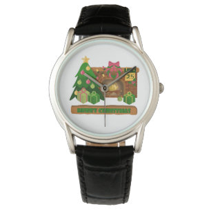 Montre Joyeux Noël près de la cheminée bonfire xmas arbre