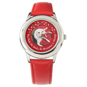 Montre Joyeux Noël Souriant Chien Photo Funny Rouge