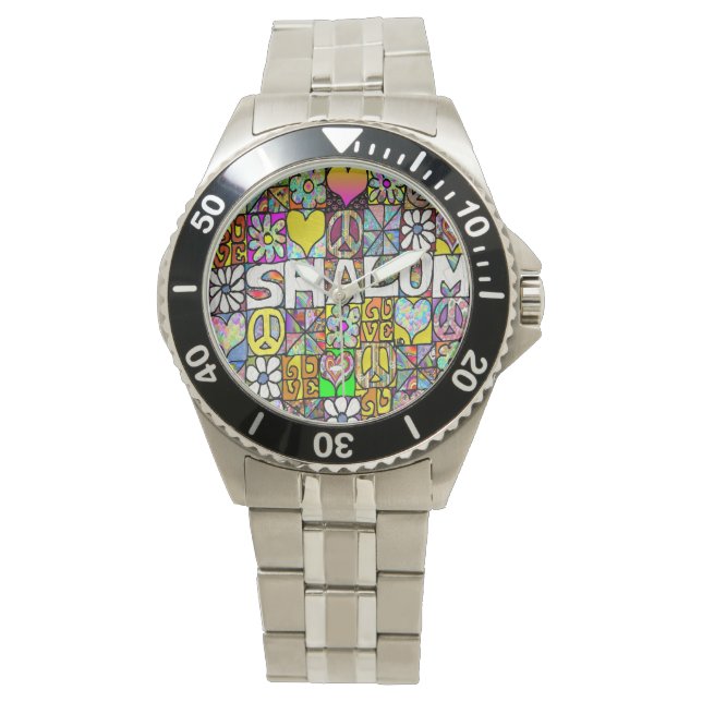 Montre Judaica Retro 60s Psychedelic Shalom LOVE (devant)