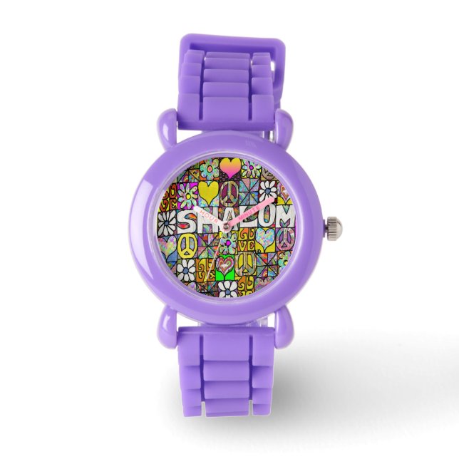 Montre Judaica Retro 60s Psychedelic Shalom LOVE (Recto)
