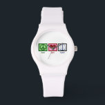 Montre Justice de l'amour pour la paix<br><div class="desc">Un joli cadeau pour un avocat,  un avocat,  un juge ou une personne en droit. Un signe de paix,  un coeur,  et les échelles de la justice. Un bon cadeau pour une école de droit pour quelqu'un qui vient de passer le bar!</div>