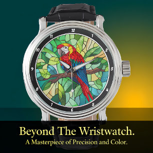 Montre Kaleidoscope Tropical" - Perroquet en Verre Cathéd