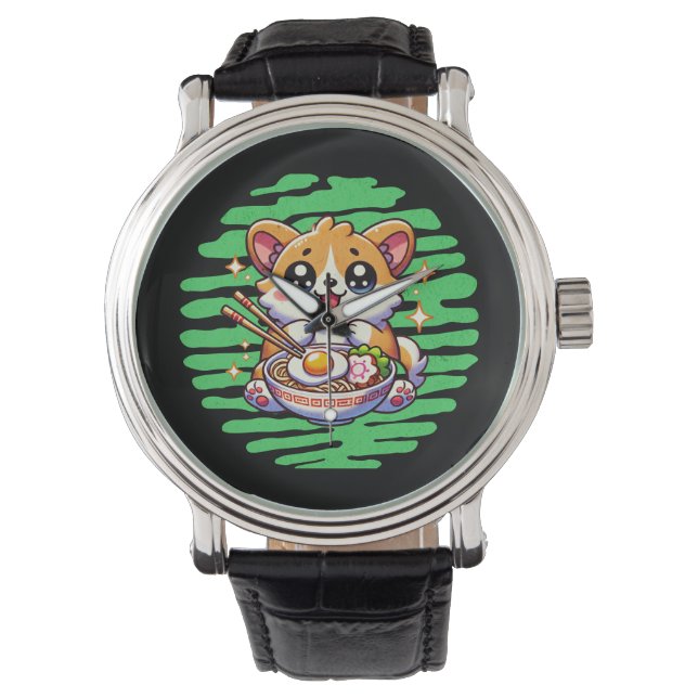 Montre Kawaii Corgi manger bol de Ramen (devant)