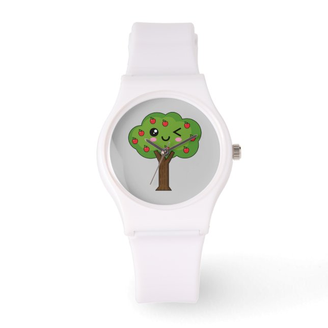 Montre Kawaii Joyeux Pommier À Voie (Recto)