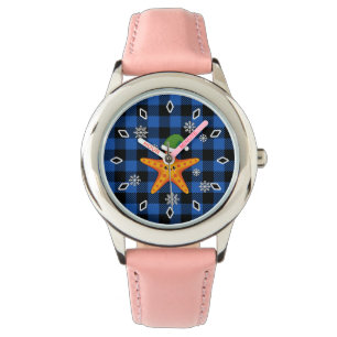 Montre Kawaii Xmas Starfish sur Blue Buffalo Motif