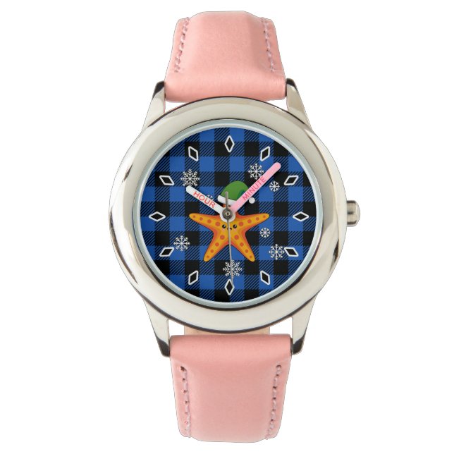 Montre Kawaii Xmas Starfish sur Blue Buffalo Motif (devant)