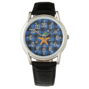 Montre Kawaii Xmas Starfish sur Blue Buffalo Motif