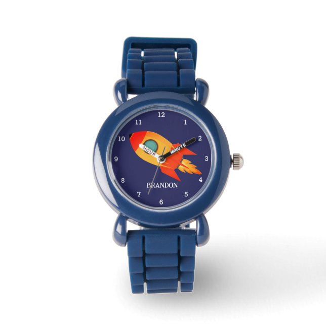 Montre Kids Boys Rocket Space Blue Astronaut Nom (Recto)