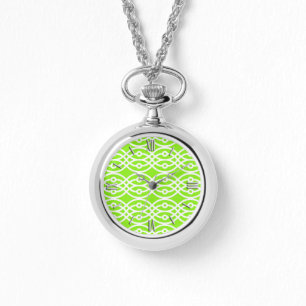 Montre Kimono imprimé, vert citron et blanc