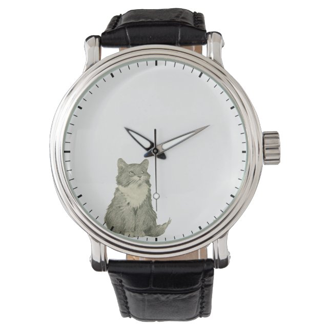 Montre Kitten regardant les mains de l'horloge - horloge  (devant)