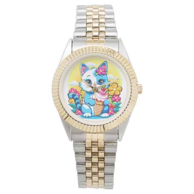 Montre Kitty Chat avec crème glacée Summer Kawaii Caractè (devant)