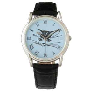 Montre Kitty Chat Face Bleu avec chiffres romains