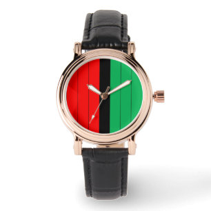 Montre Kwanzaa Rouge Noir Vert Kinara Motif rayé