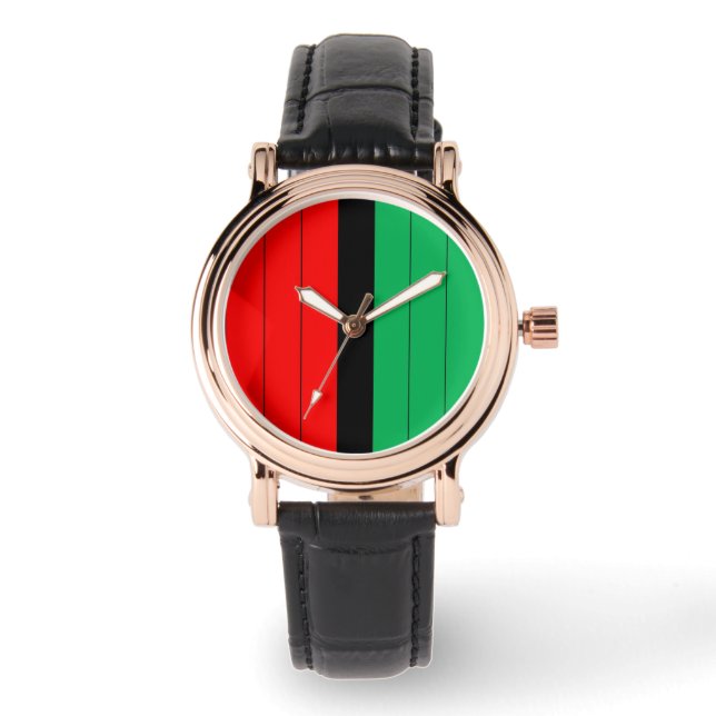 Montre Kwanzaa Rouge Noir Vert Kinara Motif rayé (Recto)