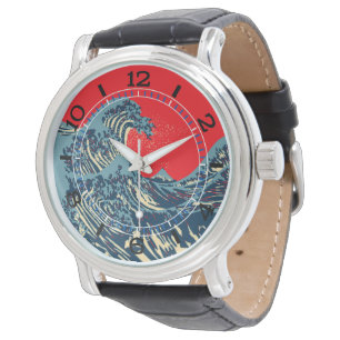 Montre La grande vague de Hokusai dans un style dynamique