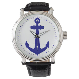Montre La Marine Bleue Sur La Ancre Côtière Blanche
