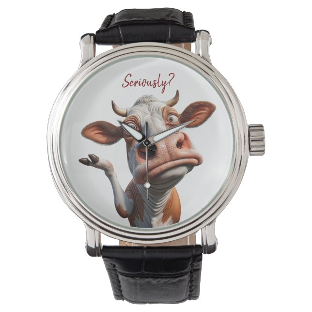 Montre La vache sotte - "Sérieusement ?" Conception amusa (devant)
