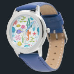 Montre La vie tropicale colorée et les animaux motif<br><div class="desc">Illustration de la vie marine tropicale et animale colorée. Si vous avez besoin d'aide pour customiser un de mes designs,  contactez le concepteur ArtOnWear. Mise en forme de texte gratuite avec aide en direct disponible sur demande.</div>