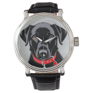 Montre Labrador noir avec collier rouge