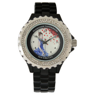 Montre Lady avec le bleu étincelant Fashion Coeurs rouges