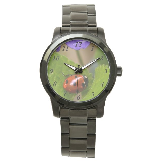 Montre Ladybug sur les fleurs de violet doux (devant)