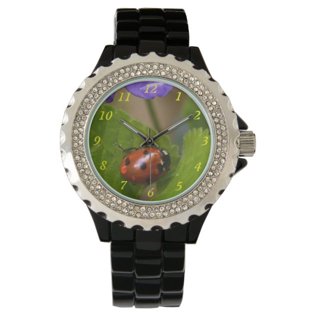 Montre Ladybug sur les fleurs de violet doux (devant)