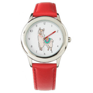 Montre lama alpaga de dessin animé souriant et heureux