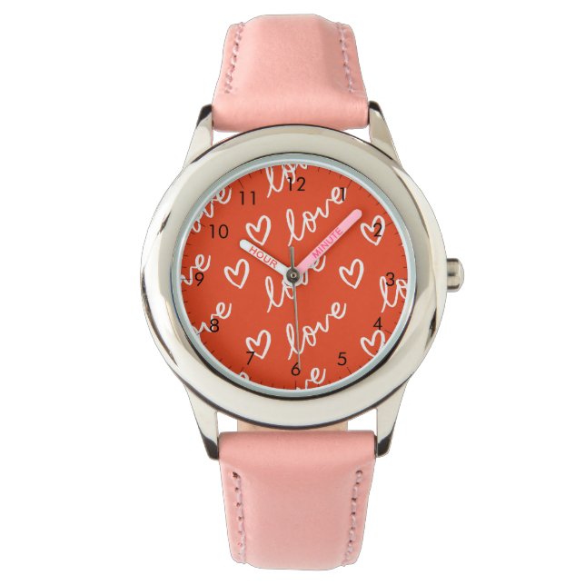 Montre L'amour et les coeurs roses et rouges (devant)