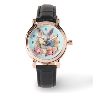 Montre Lapin avec une guirlande de roses Mignon