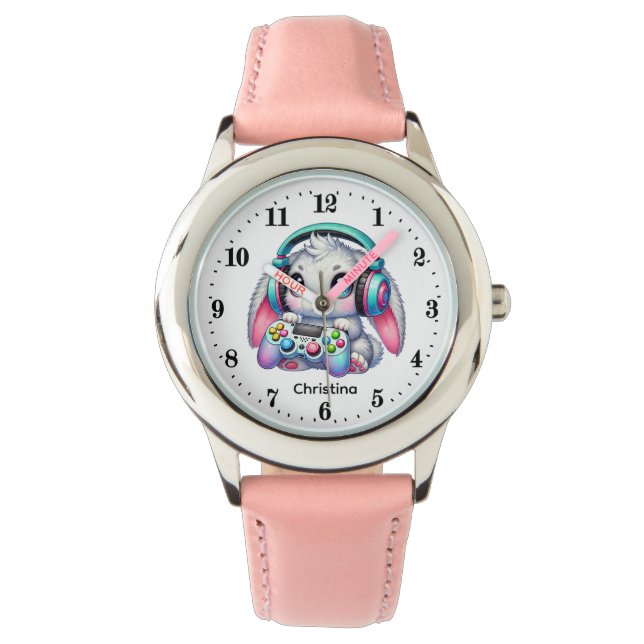 Montre Lapin de gamer mignon ajouter un nom               (devant)