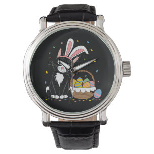 Montre Lapin de Pâques Chat Noir Smoking Oreilles de Lapi