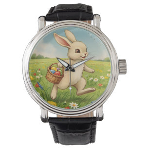Montre Lapin de Pâques de prairie printanière vintage