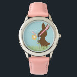 Montre Lapin Lapin Doux Personnalisé<br><div class="desc">Cette adorable montre pour enfant présente une illustration vectorielle douce d'un lapin lapin tenant une fleur, et peut être personnalisée avec le nom de votre enfant, monogramme, initial, ou tout texte de votre choix pour un cadeau personnalisé parfait.</div>