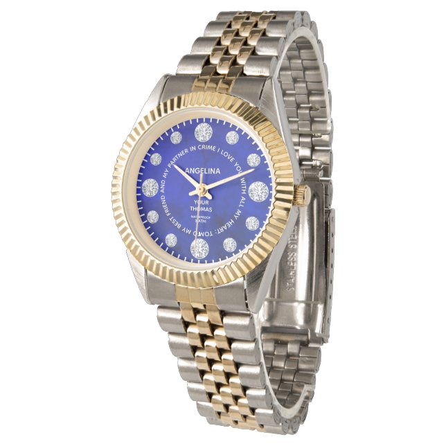 Montre Lapis Lazuli Diamant Bleu Personnalisé Dire Cadeau (Incliné)