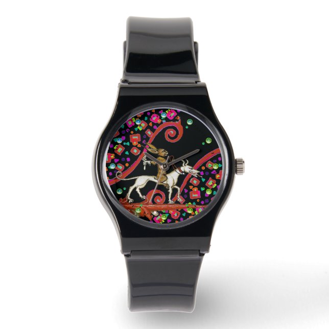 Montre LARGE BESTIAIRE MÉDIÉVAL Lapin chevauchant un chie (Recto)