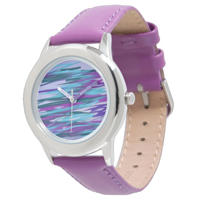 Montre L'art Abstrait violet et vert (Incliné)