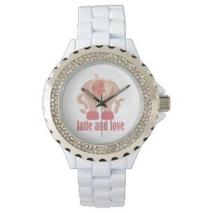 Montre Latte et coupe d'amour, mains et citation de café