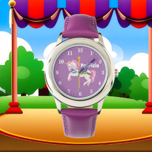 Montre Le carrousel mignon de licorne ajoutent le nom