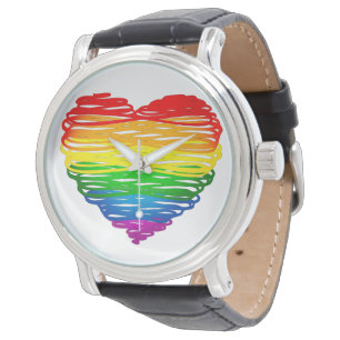 Montre Le cœur arc-en-ciel de SlipperyJoe griffonné tourb