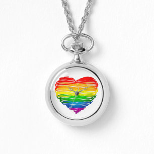 Montre Le cœur arc-en-ciel de SlipperyJoe griffonné tourb