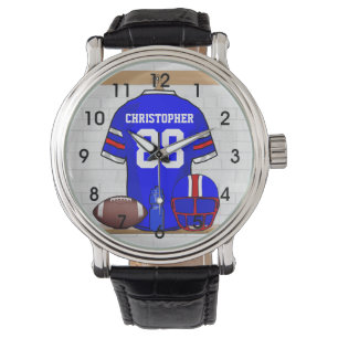 Montre Le football rouge blanc bleu personnalisé Jersey