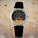 Montre Le meilleur arc en or noir du monde de Soeur<br><div class="desc">Élégant, classique, glamour et féminin. Un faux arc et ruban couleur or, un peu de bling et de luxe pour un cadeau d'anniversaire ou de Noël pour votre soeur. Arrière - plan noir chic. Avec le texte : Meilleure Soeur du Monde. Nombre d'horloge doré de 9 à 3. Cette montre...</div>